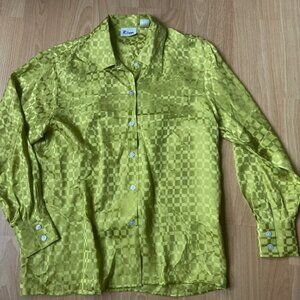 Women's size petite, lime green, long sleeve top made entirely of silk by Riva